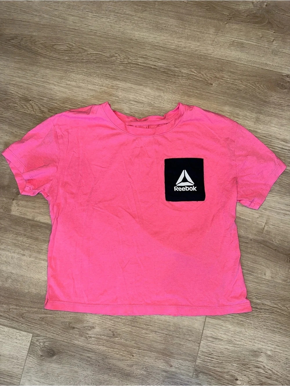 Reebok Bright Pink Tee with Black Logo Pocket crop top